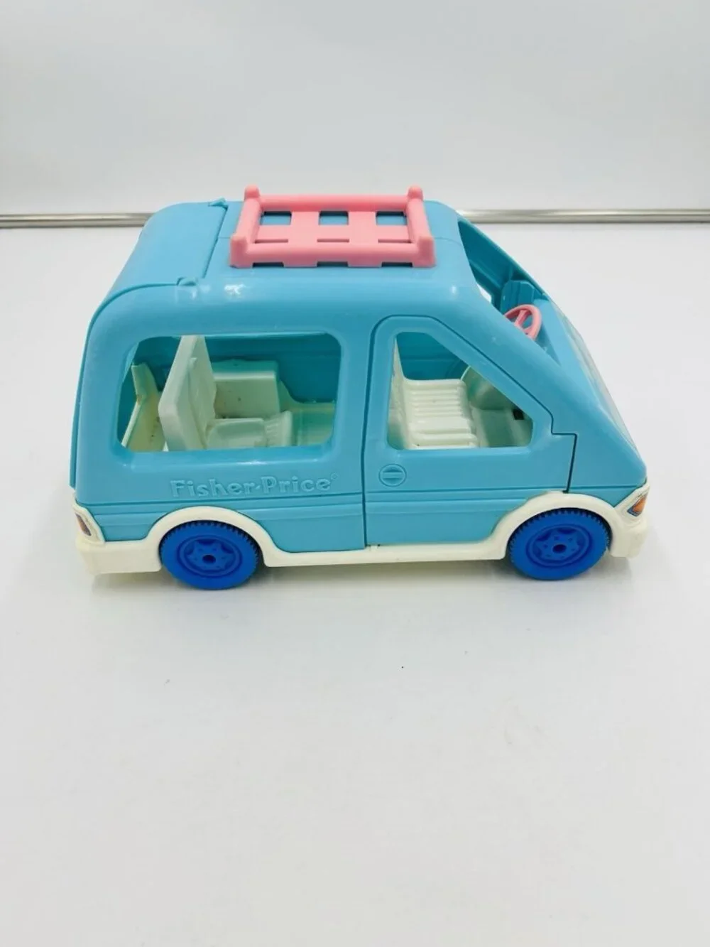 Vintage 1997 Fisher Price Loving Family Minivan Pop Up Camper Car and People Lot